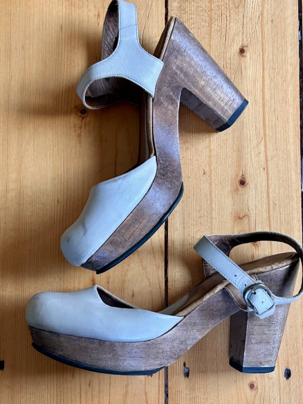 Rachel Comey Dekalb Sz 9 White Leather Wooden Platform Heels